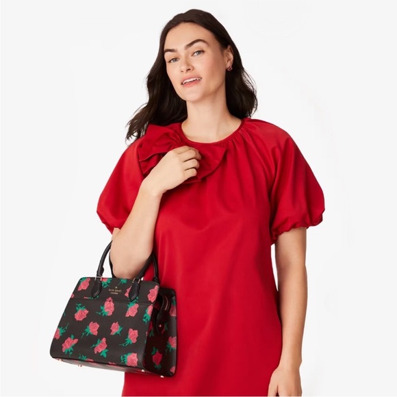 ♠️kate spade Madison Rose Toss Printed Medium Satchel, Black Multi NWT - Picture 8 of 8